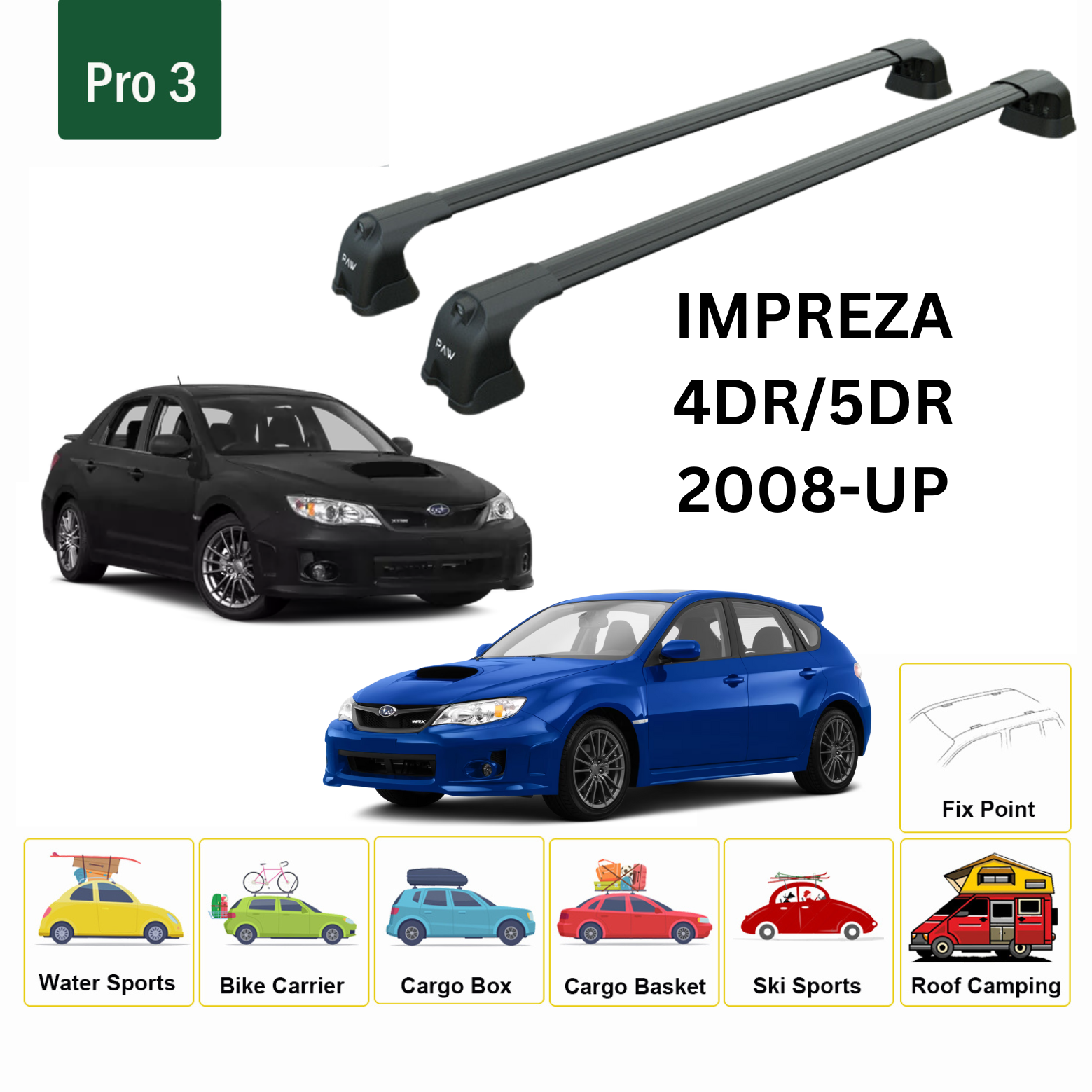 For Subaru Impreza WRX 2008-14 Roof Rack Cross Bar Metal Bracket Fix Point Alu Black For Subaru Impreza WRX 2008-14 Roof Rack Cross Bar Metal Bracket Fix Point Alu Black